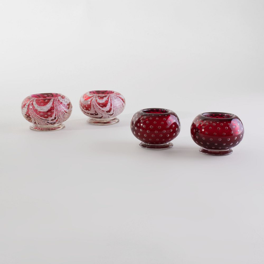 Appraisal: Two Pairs of Internally Decorated Glass Rose Bowls The larger