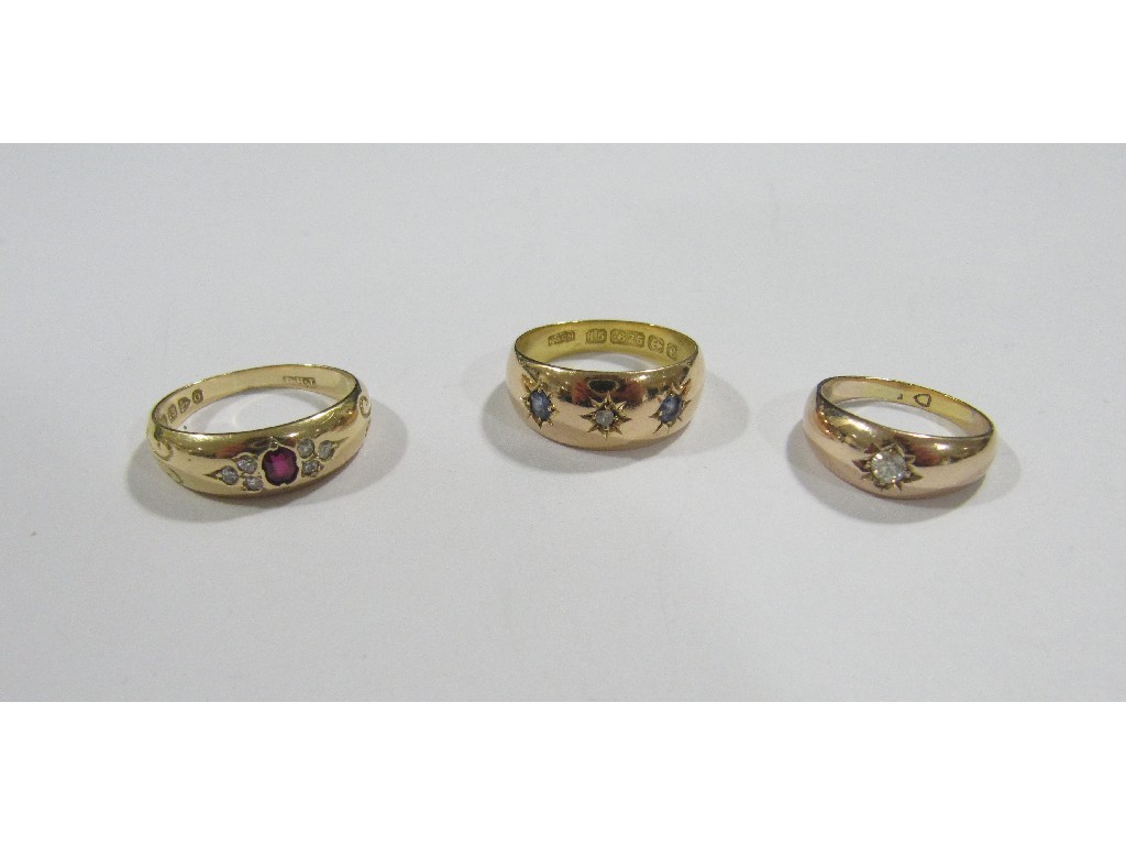 Appraisal: Three Victorian gold gypsy rings one with diamond one with