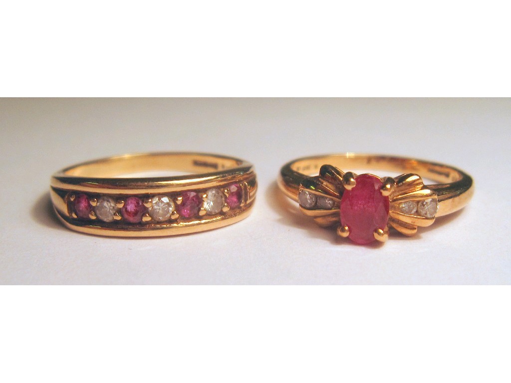 Appraisal: Lot comprising ct gold ruby and diamond seven stone ring