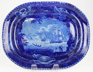 Appraisal: deep blue Historical Staffordshire porcelain platter by Wood with scene