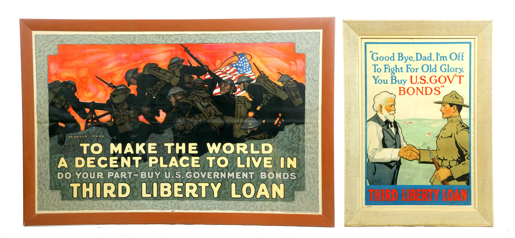 Appraisal: TWO FRAMED WWII BOND POSTERS American nd quarter- th century