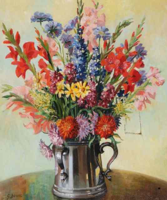 Appraisal: GEORGES DUVAL TH CENTURY still life of flowers in a