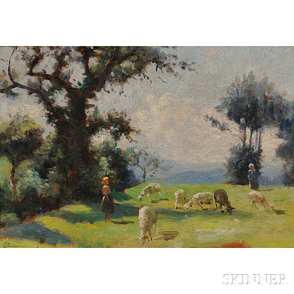 Appraisal: Giuseppe Magni Italian - Shepherdess and Flock in a Sunny