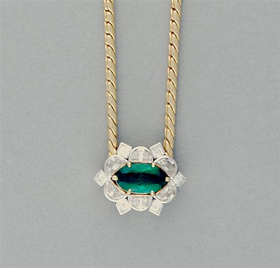 Appraisal: Emerald and gold necklace oval-cut emerald ct six square-cut diamonds