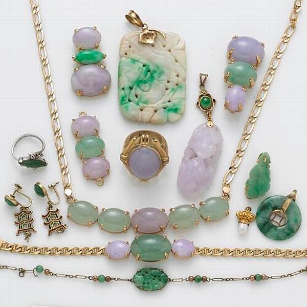 Appraisal: A collection of multi-colored jade diamond enamel and k gold