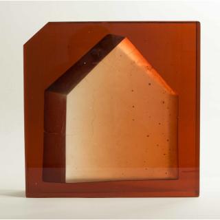 Appraisal: Art Glass House Carol Lawton Amber glass block with indented