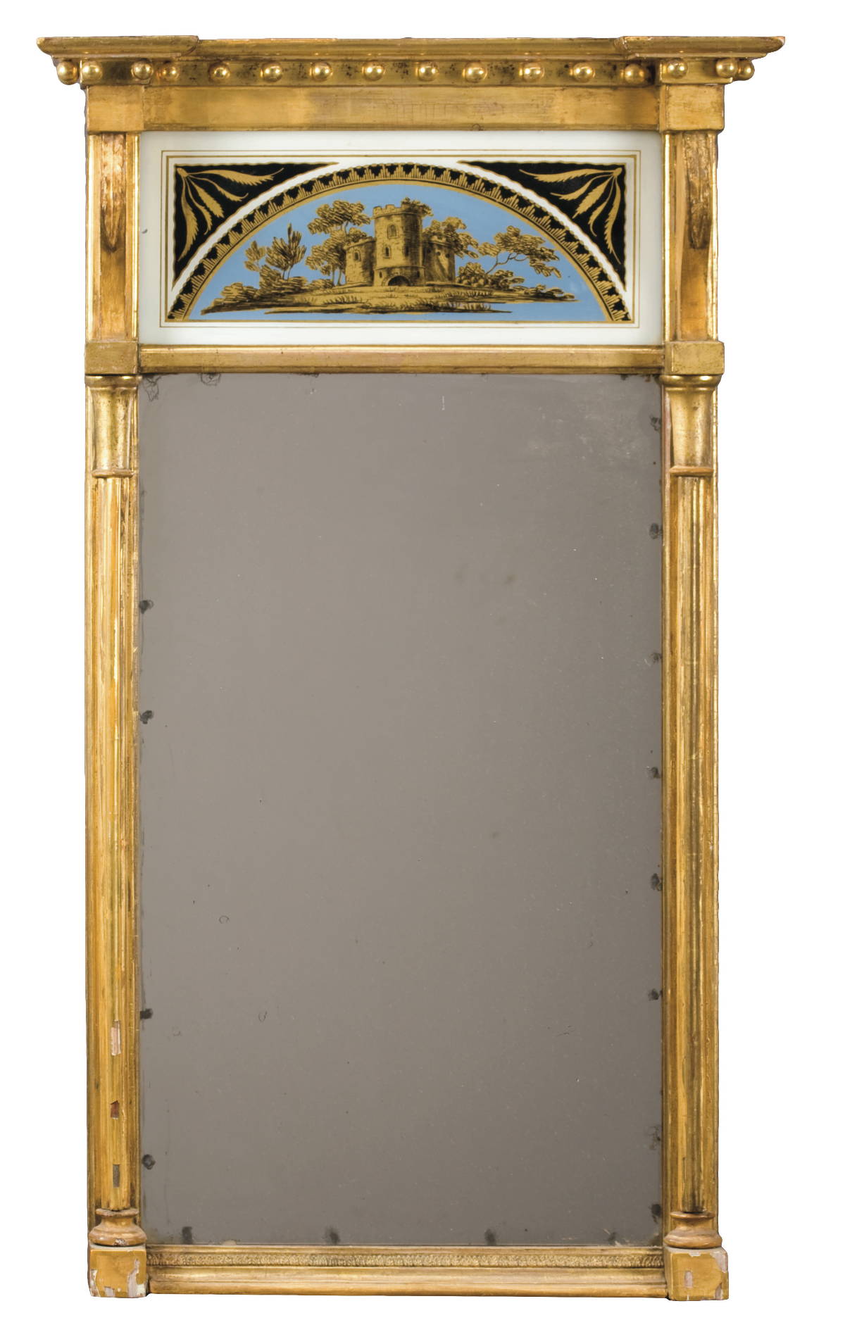 Appraisal: BOSTON FEDERAL CARVED GILTWOOD AND EGLOMISE MIRROR LABELED BARNARDA The