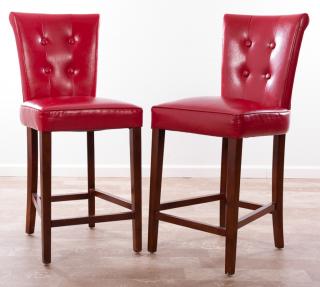 Appraisal: Red Leatherette Counter Stools Pair Pair of red leatherette upholstered