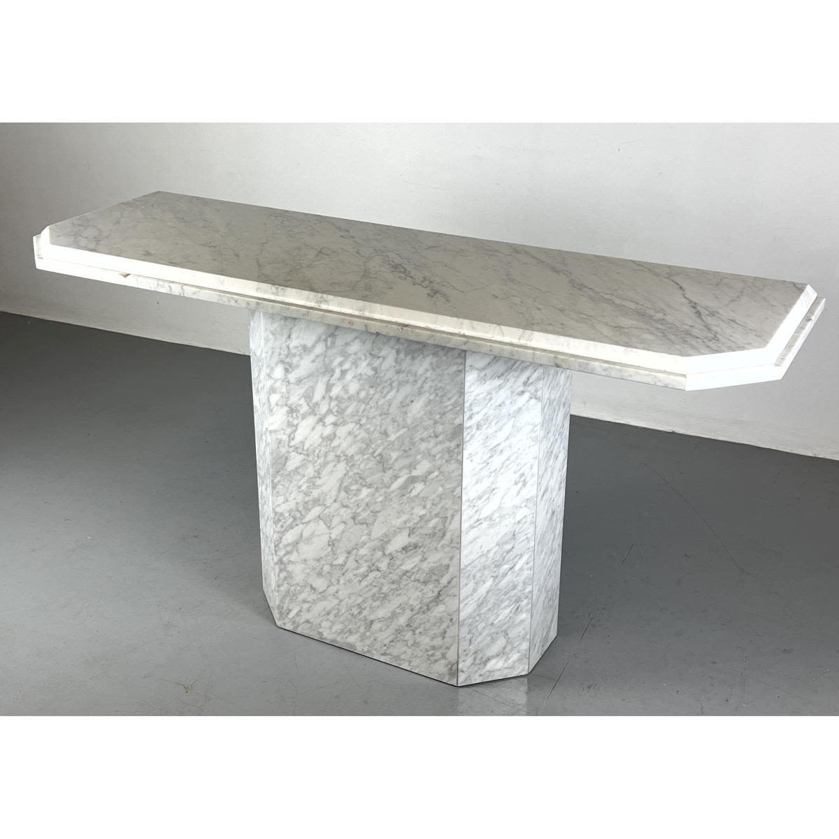 Appraisal: LINEARTE Marble Top and Pedestal Base Console Table Modernist Design