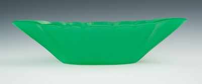 Appraisal: A Steuben Opalene Jade Green Glass Bowl The boat shape