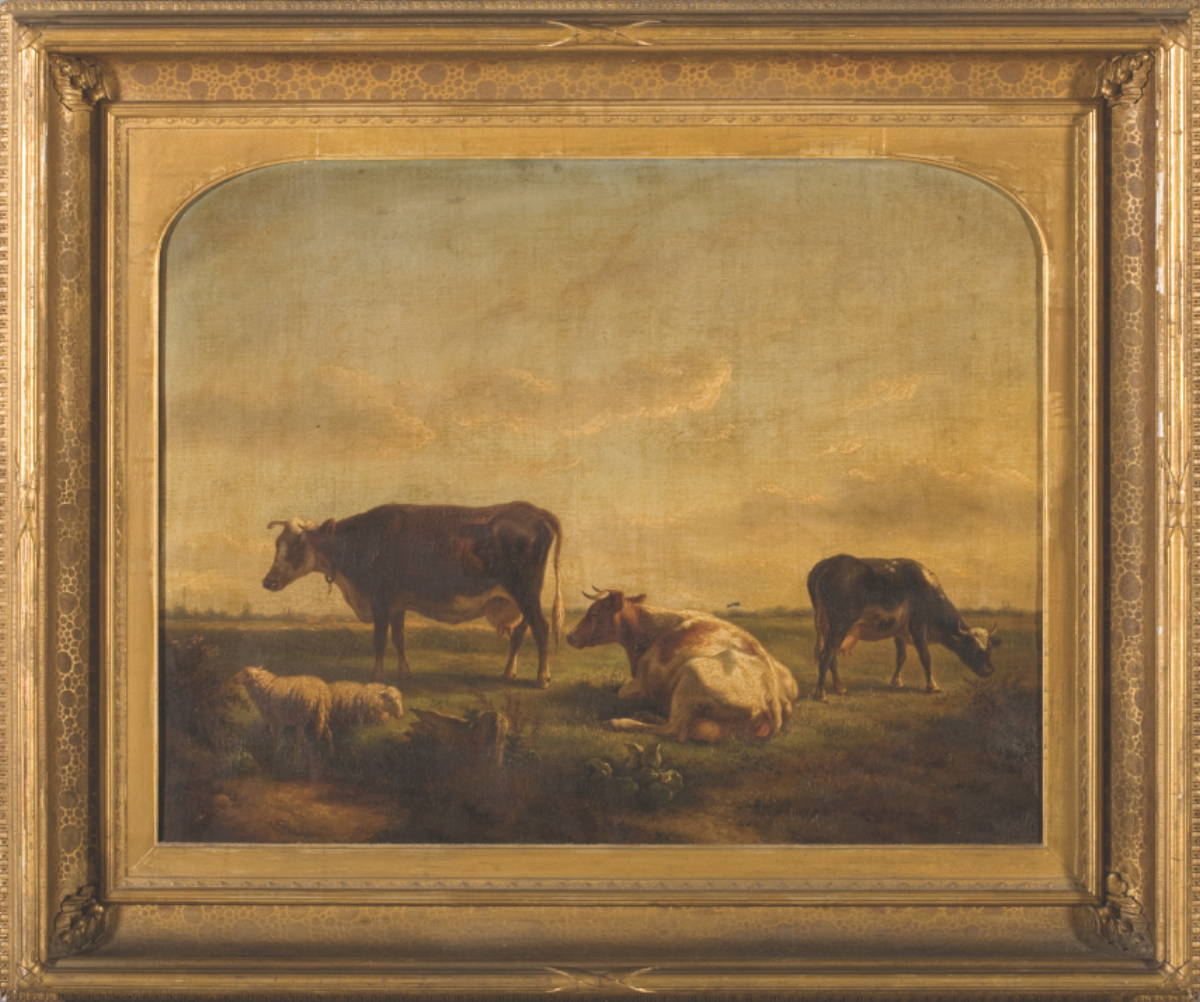 Appraisal: CONTINENTAL SCENE OF COWS GRAZING WITH SHEEP NINETEENTH CENTURY Oil