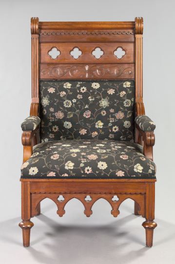 Appraisal: American Carved Walnut Ecclesiastical Chair late th century the molded