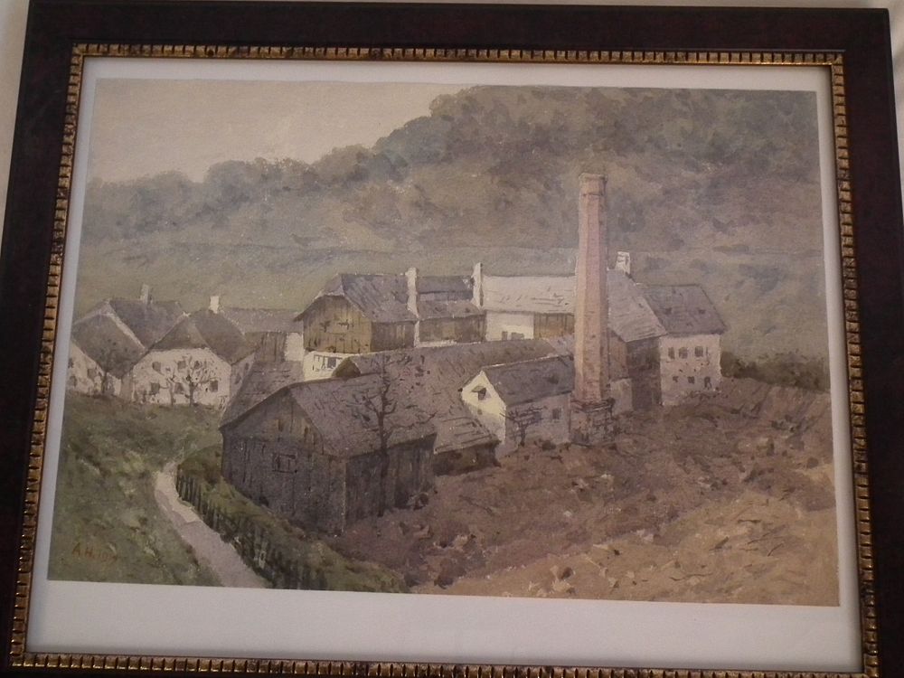 Appraisal: ADOLF HITLER VILLAGE WATERCOLOR PAINTING Authentic watercolor painting by Adolf