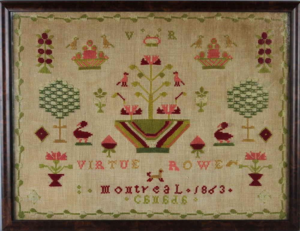 Appraisal: MONTREAL CANADIAN SAMPLER SIGNED VIRTUE ROWE MONTREAL embroidered in cross