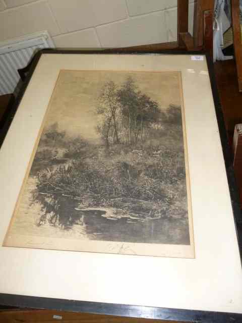 Appraisal: A TH CENTURY BRITISH SCHOOL ETCHING A river scene indistinctly