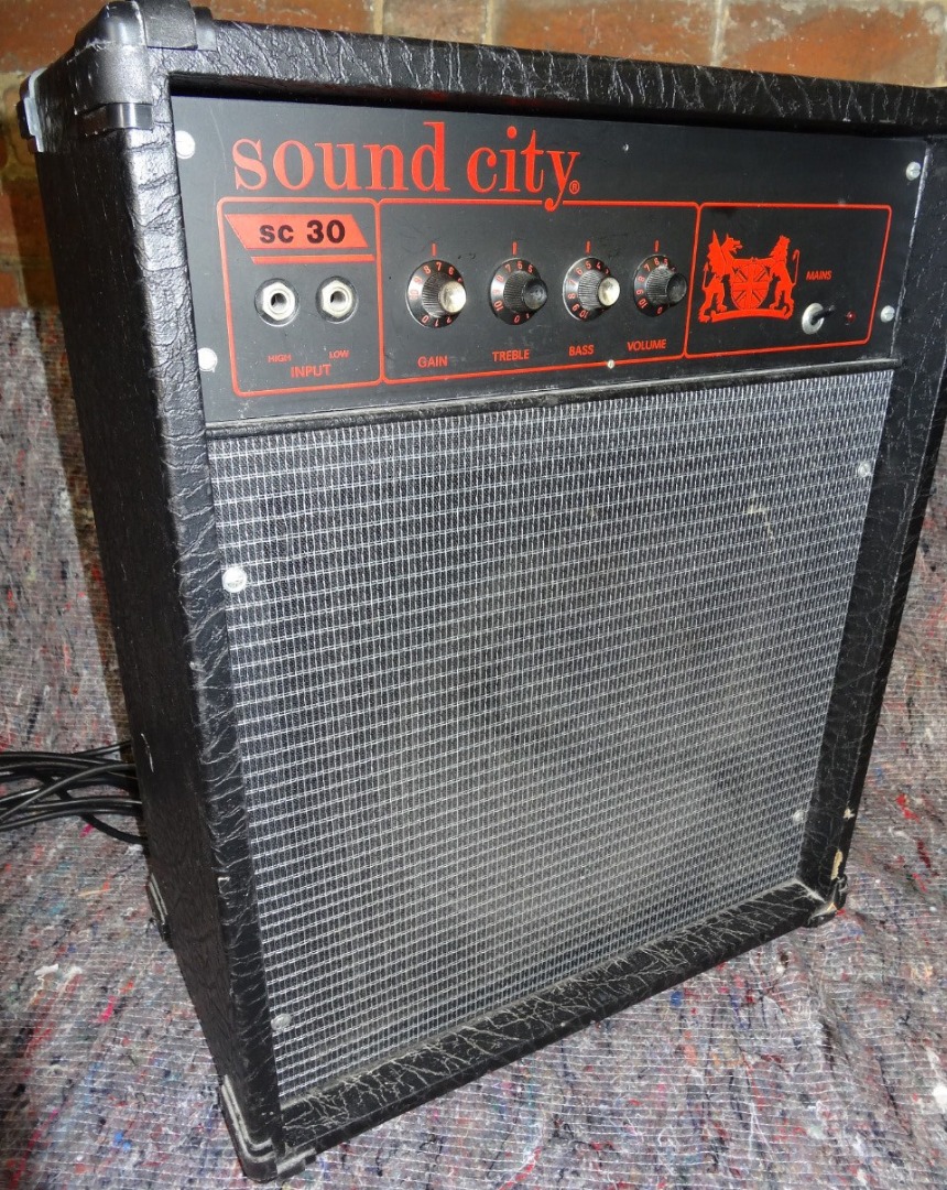 Appraisal: A Sound City SC amplifier with articulated knops and meshwork