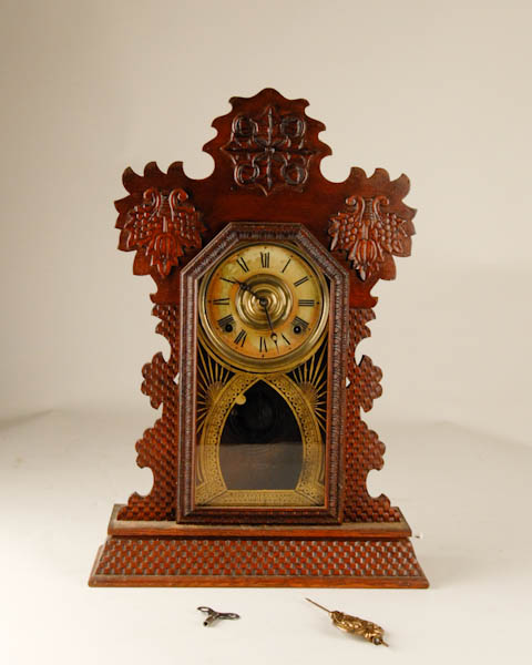 Appraisal: Ingraham Mantel Jasper Clock oak H W D