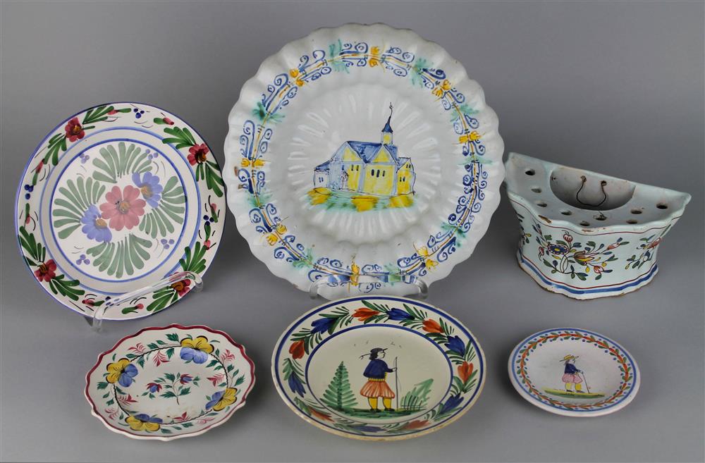 Appraisal: GROUP OF SIX FAIENCE ITEMS from smallest to largest decorated