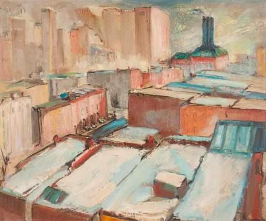 Appraisal: Sarah Pace Rhodes Carothers American b ''Rooftops'' oil on masonite