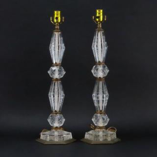 Appraisal: Pair of Antique Possibly EF Caldwell Etched Crystal and Bronze