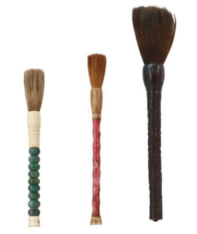 Appraisal: lot of Chinese calligraphy brushes with horsehair bristles including hardstone