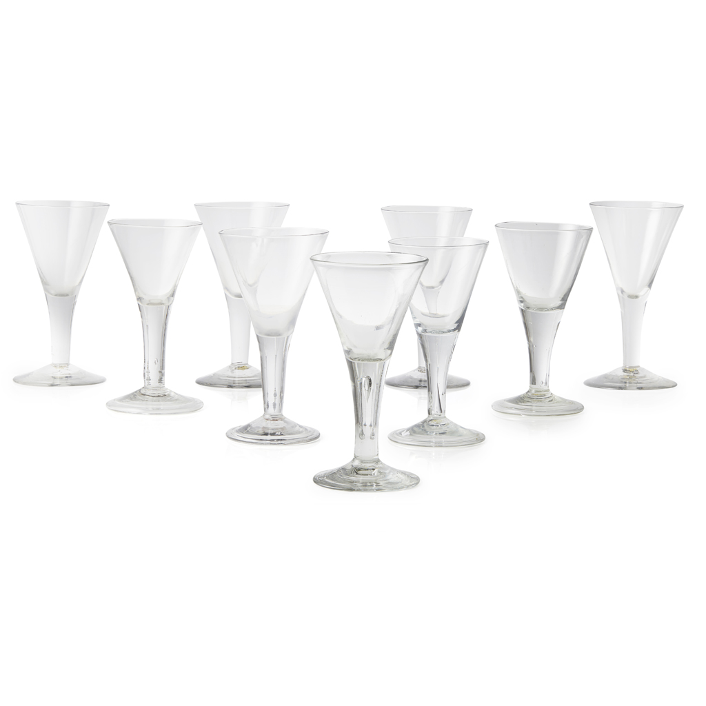 Appraisal: NEAR SET OF NINE LARGE GEORGIAN WINE GLASSES TH EARLY