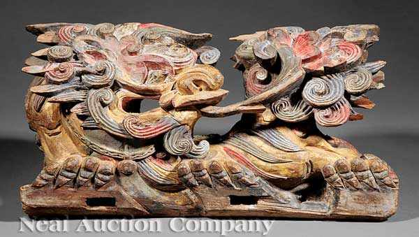 Appraisal: A Chinese Polychrome and Gilt Decorated Carved Wood Architectural Element