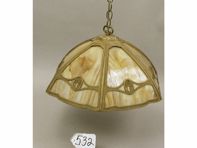 Appraisal: Six panel caramel slag glass hanging lamp circa Estimate -