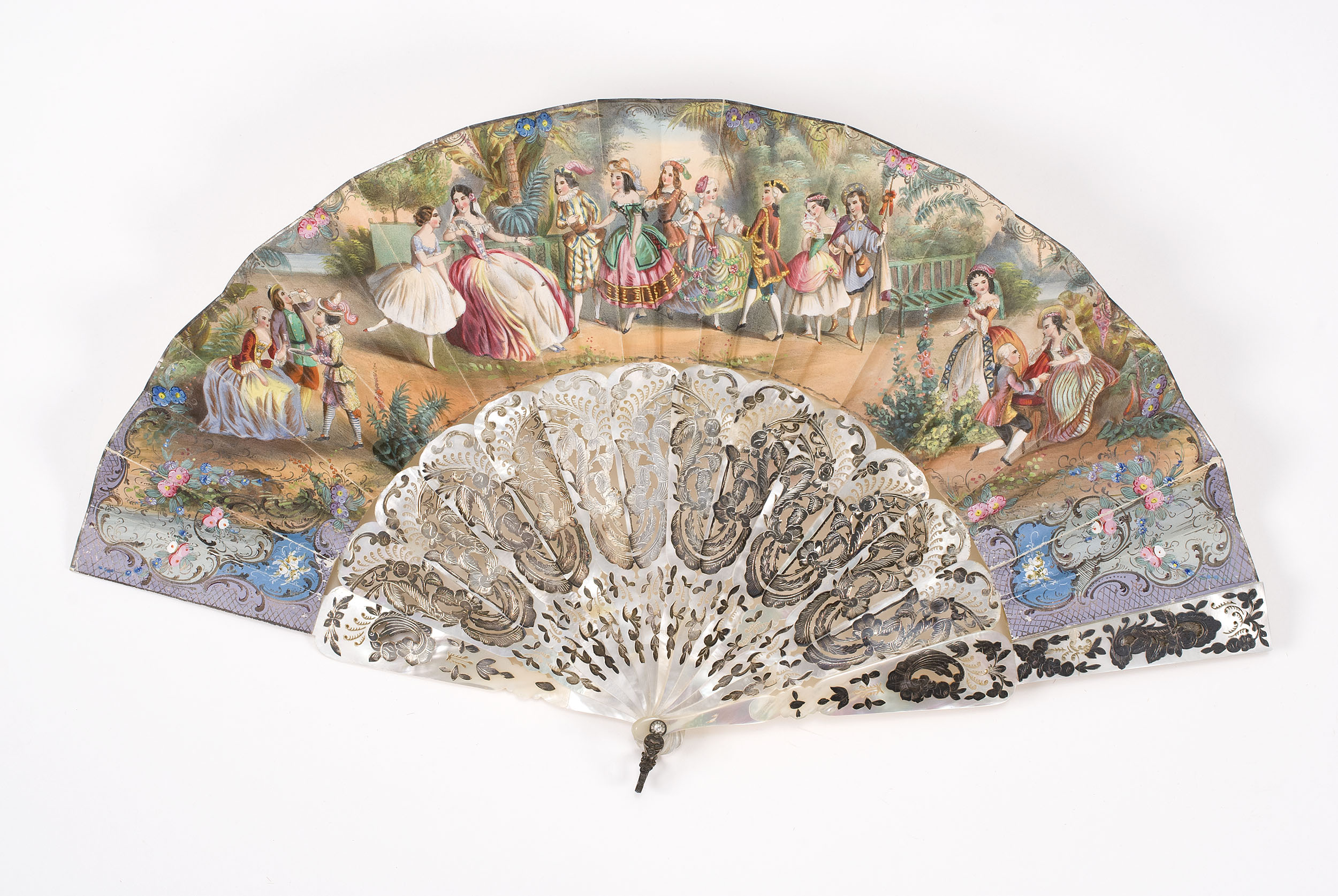 Appraisal: PAPER AND MOTHER-OF-PEARL FOLDING FAN Spanish or Italian th CenturyA