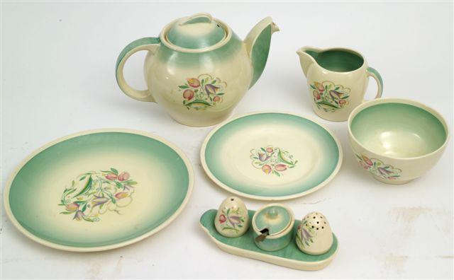 Appraisal: SUSIE COOPER DRESDEN SPRAY TEA SERVICE c comprising teapot five