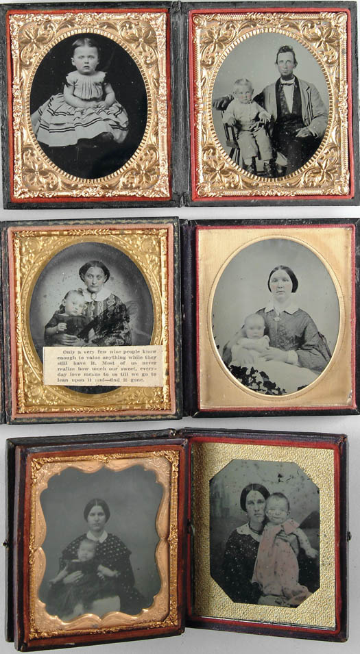 Appraisal: FIVE CASED PLATE AMBROTYPES IMAGES OF PARENT AND CHILD Four