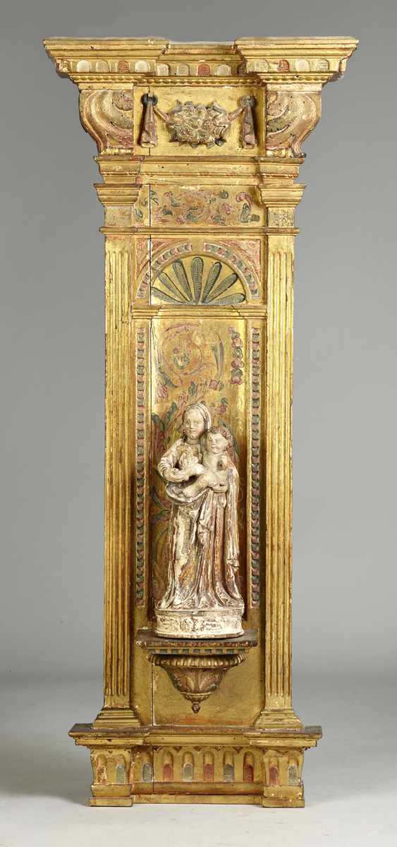 Appraisal: Architectural Giltwood Wall Shelf w Madonna Child th cent shelf