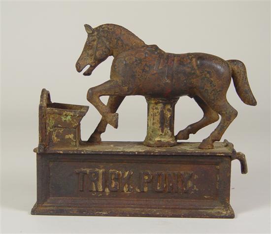 Appraisal: Trick Pony Mechanical Bank Cast iron mechanical pony bank Pat'd