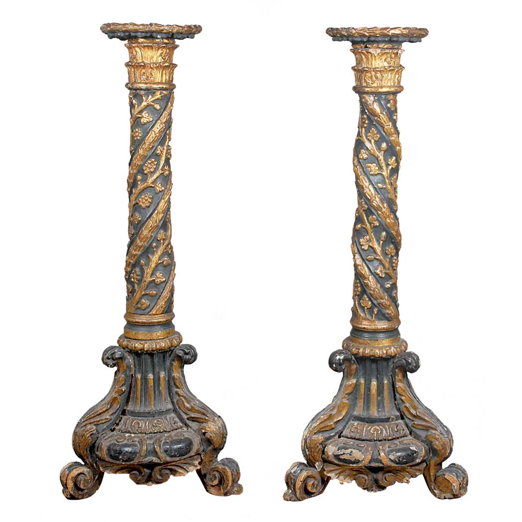 Appraisal: Pair of Italian Baroque Style Painted and Parcel Gilt Wood