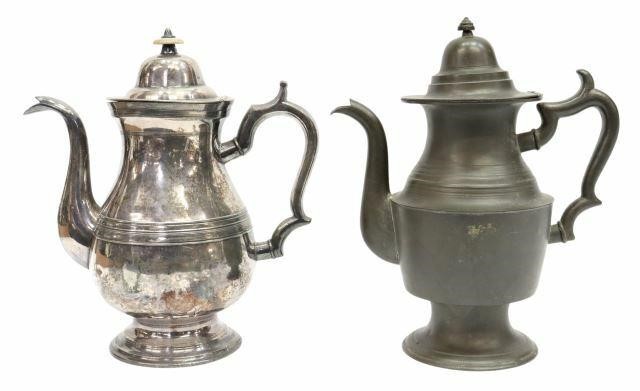 Appraisal: lot of American pewter coffee pots th c domed lids