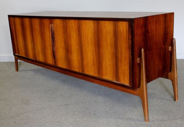 Appraisal: Midcentury Rosewood Tambour Floating Sideboard In the style of and