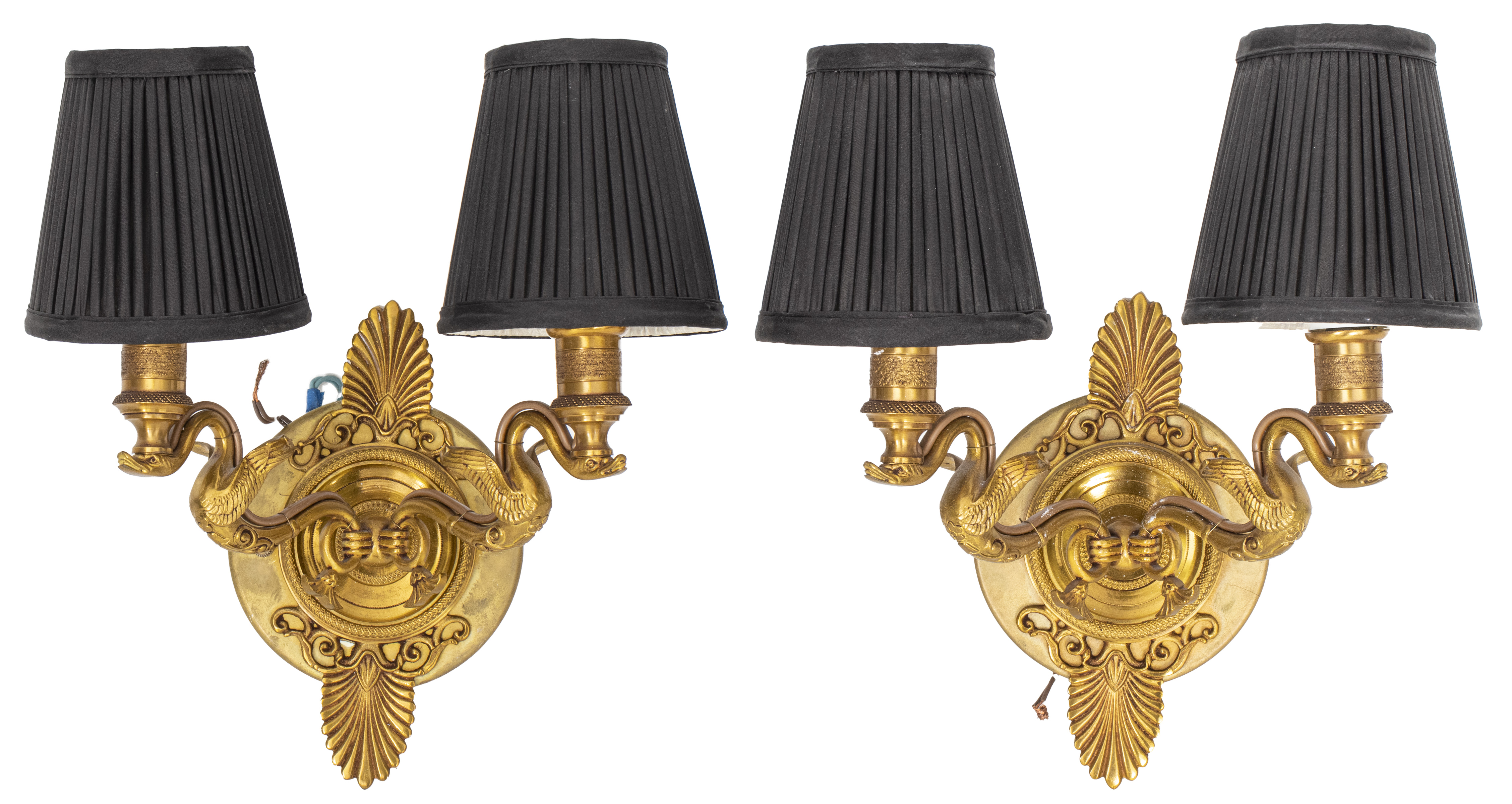 Appraisal: EMPIRE STYLE GILT METAL SWAN MOTIF SCONCES PAIR Pair of