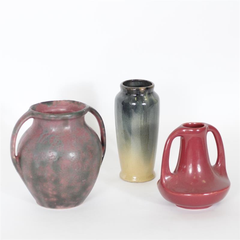 Appraisal: Three Muncie Art Pottery Vases Matte purple with two handles