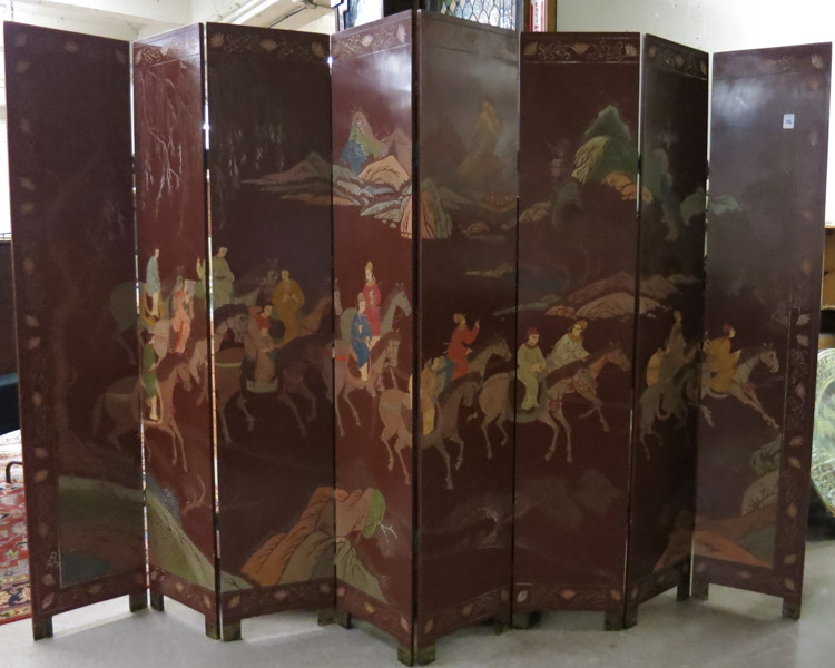 Appraisal: CHINESE EIGHT-PANEL COROMANDEL FLOOR SCREEN the primary side featuring a