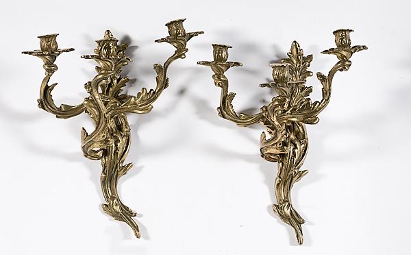 Appraisal: PAIR OF LOUIS XV-STYLE BRONZE SCONCES Louis XV-style cast bronze