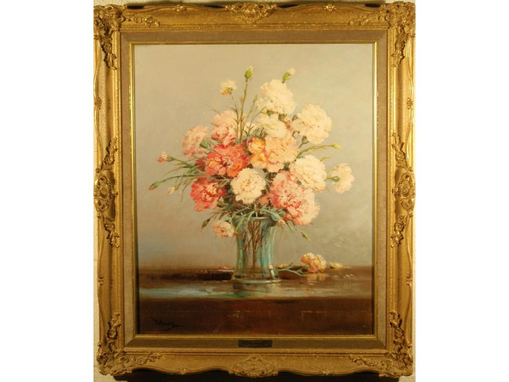 Appraisal: W Knox Still life study of pinks in a glass