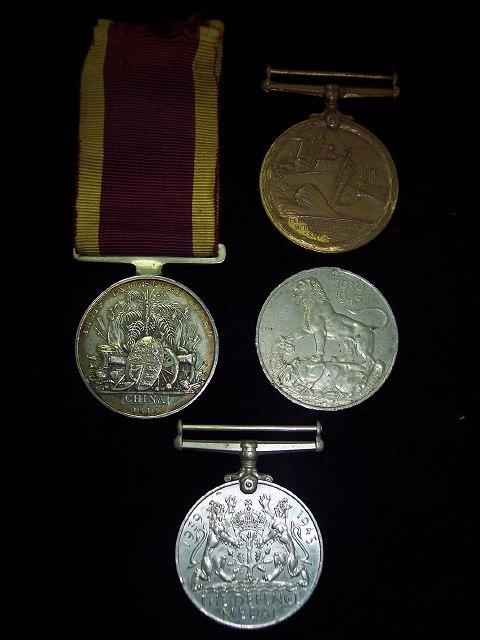 Appraisal: China War Medal engraved name has been obliterated Mercantile Marine