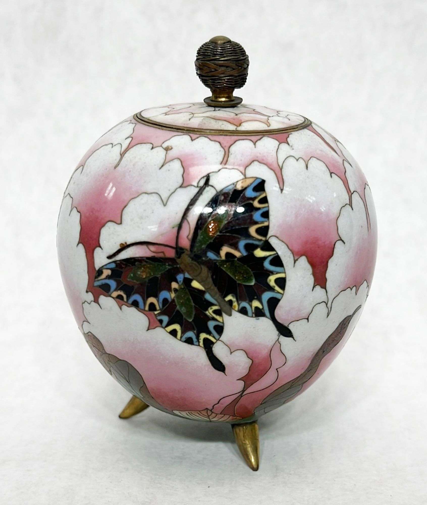 Appraisal: Japanese Meiji Period Cloisonne Footed Jar With Butterflies tall at