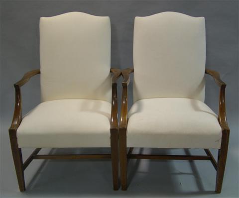 Appraisal: PAIR OF CHIPPENDALE STYLE LOLLING CHAIRS IN CREAM MUSLIM th