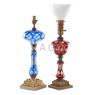 Appraisal: BOHEMIAN OVERLAY GLASS TABLE LAMPS Condition Report