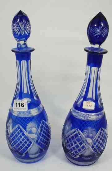 Appraisal: Two Bristol Blue Cut Crystal Decanters