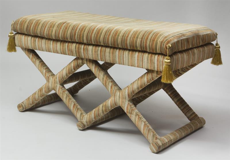 Appraisal: Baroque Style Striped Cut Velvet-Clad Double X-Form Banquette x x