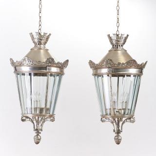 Appraisal: Nice pair Art Deco nickel plated hall lanterns Nice pair