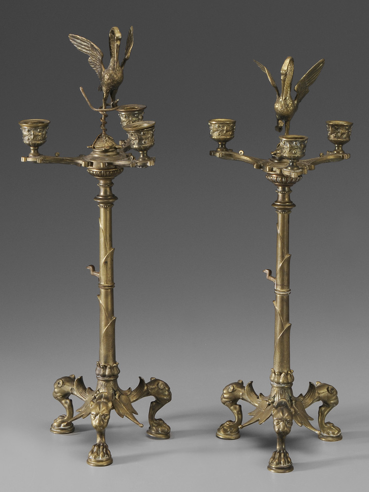 Appraisal: Pair Empire Style Bronze Candelabra French th century each with