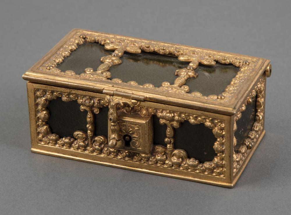 Appraisal: Continental Gilt Bronze-Mounted Leather Dresser Box velvet lined interior hinged